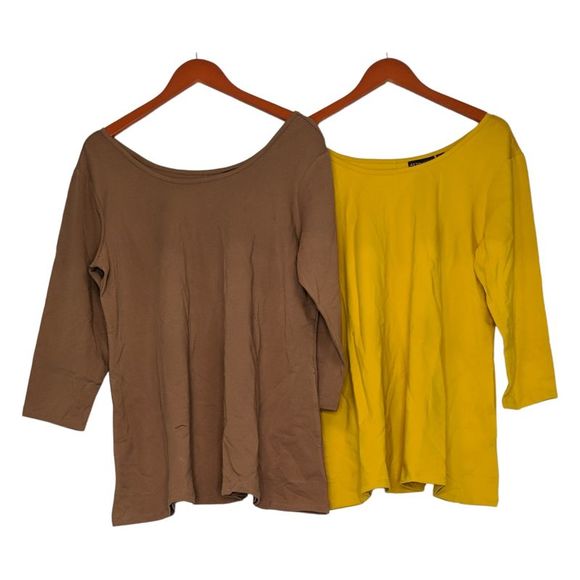 Set of 2 Attitudes by Renee Women's Top Plus Sz 2X Washed Cotton Brown A518211 - Picture 3 of 6
